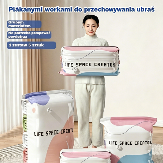 👕📦【Zestaw 5 sztuk!21.8 zł / sztuka】Worki próżniowe do kompresji ubrań, nie wymagają pompki | Dwuwarstwowy pasek uszczelniający o pogrubionej konstrukcji zapobiegający pękaniu i przeciekaniu.