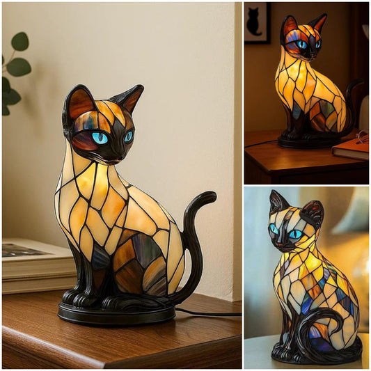 ✨Lampa stołowa w kształcie kota, retro lampka nocna wykonana z kolorowej żywicy, z motywem kota