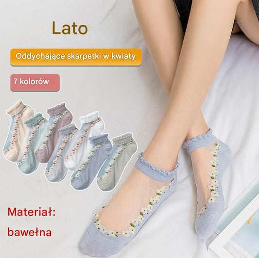 😍Oferta specjalna: 30% zniżki! 💐【Opakowanie 7 par】🧦Letnie oddychające skarpetki w kwiaty Materiał: bawełna