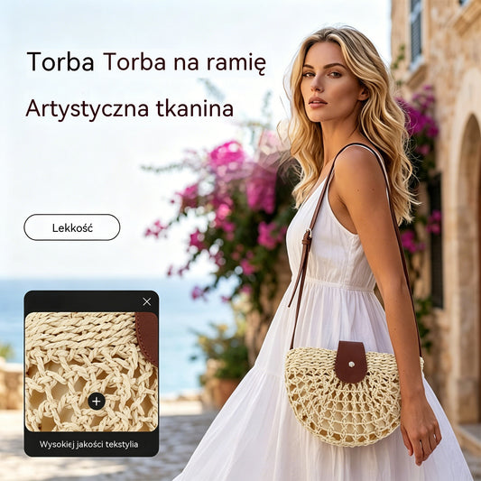 👜 OFERTA LIMITOWANA – 50% ZNIŻKI! ✨ Ręcznie robiona pleciona torebka na ramię w stylu boho z regulowanym paskiem i bardzo lekką konstrukcją ✨