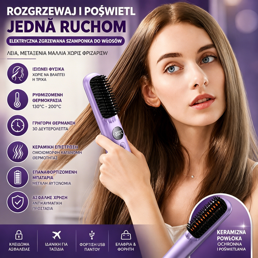 🔥👱♀️Bezprzewodowa prostownica do włosów z wyświetlaczem LED✨ - 3 ustawienia temperatury, długotrwałe utrwalenie i dłuższa żywotność baterii✅