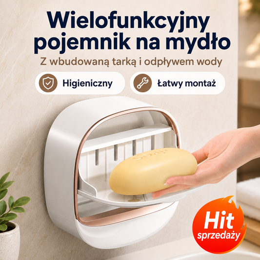 【🎁Kup 1, drugi dostaniesz GRATIS!】🧼 Bezotworowe, ścienne pudełko na mydło z pokrywką do łazienki