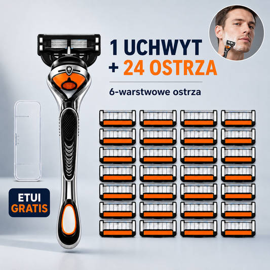 Męski zestaw do golenia 1+24 🪒 Uchwyt + 24 wymienne ostrza + etui w prezencie ✨