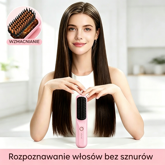 ✨ Bezprzewodowa Szczotka Prostująca 2w1 ✨ Ceramiczna Ochrona Włosów 💖 Proste i Kręcone Fryzury 🔥 Bez Przypalania | Przenośna i Lekka