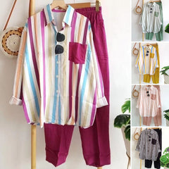 🔥【S-5XL】 🌸 Wiosenny, pasiasty, swobodny, dwuczęściowy garnitur