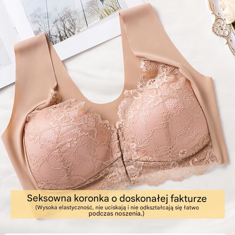 💖【Zestaw 5-częściowy】😍🩲Biustonosz z efektem uniesienia i piękną koronką na plecach, duży rozmiar, z wycięciem push-up i zapięciem z przodu【40-100 kg】