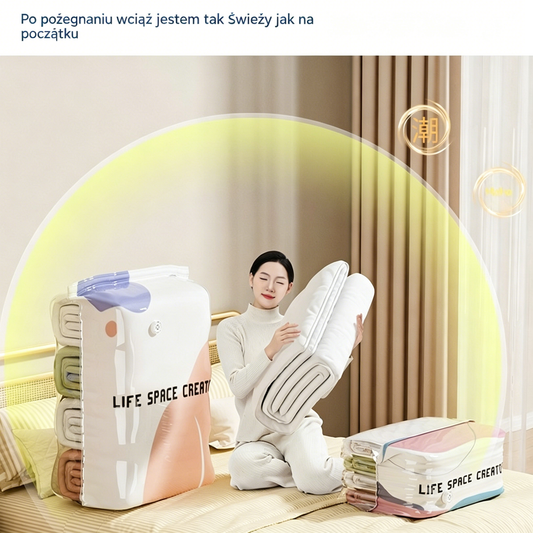 👕📦【Zestaw 5 sztuk!21.8 zł / sztuka】Worki próżniowe do kompresji ubrań, nie wymagają pompki | Dwuwarstwowy pasek uszczelniający o pogrubionej konstrukcji zapobiegający pękaniu i przeciekaniu.