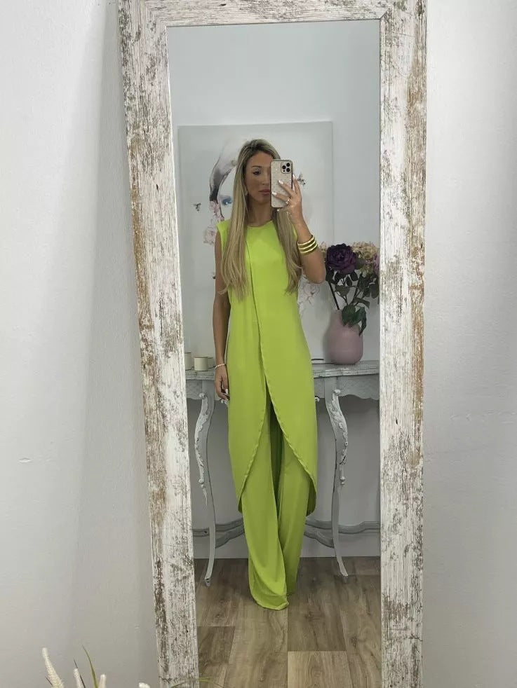 【🔥Oferta ograniczona czasowo🔥】✨【Top + spodnie】2025 Letni damski nowy, swobodny, bez rękawów, bez rękawów, luźny, okrągły dekolt, nowy garnitur na szyję