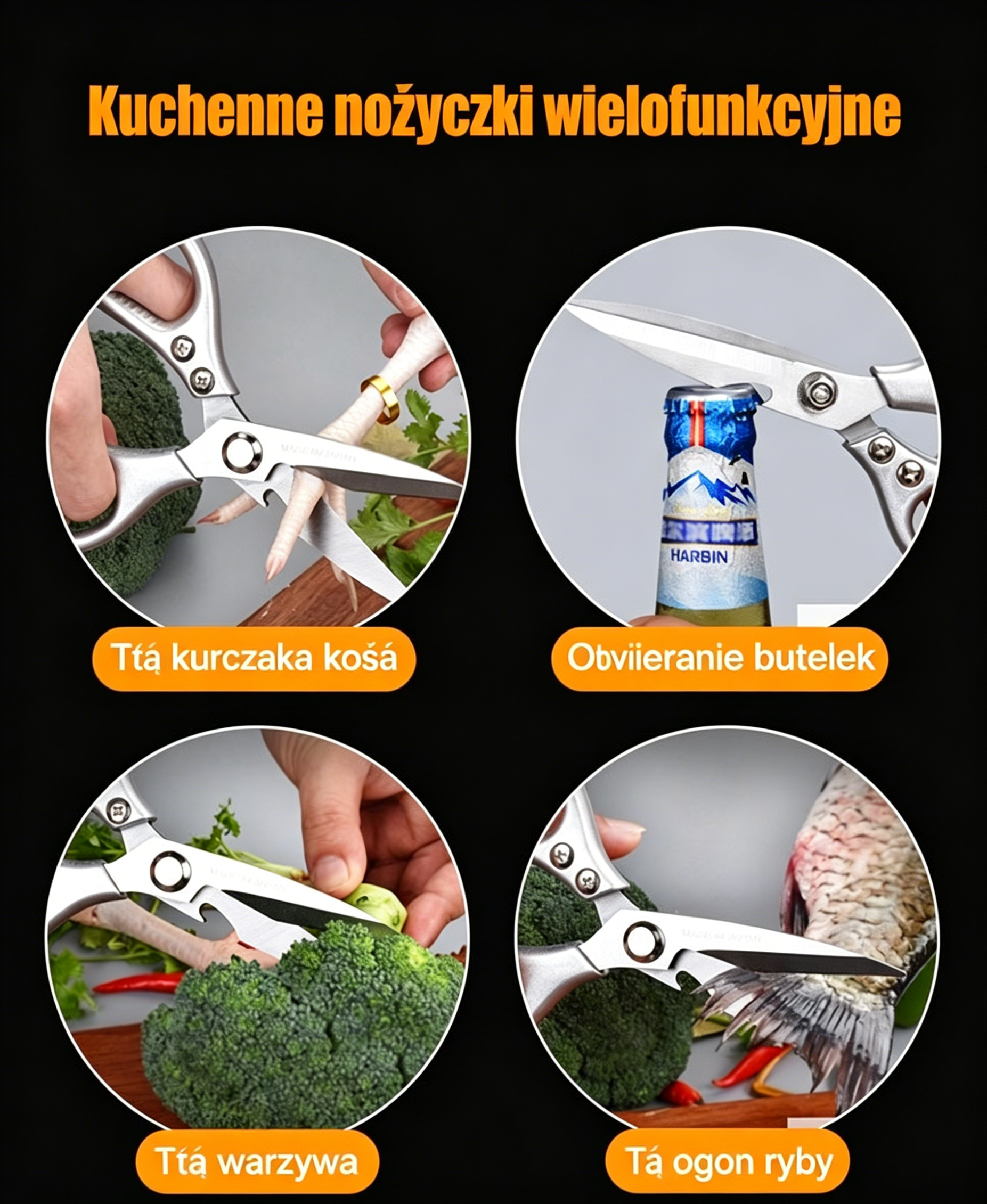 ✂️🐔【Kup 1, a 1 dostaniesz gratis!】Wielofunkcyjne nożyczki kuchenne ze stali nierdzewnej – z twardym ostrzem, idealne do krojenia kości kurczaka itp.! Można nimi również otwierać butelki i skrobać łuski ryb.