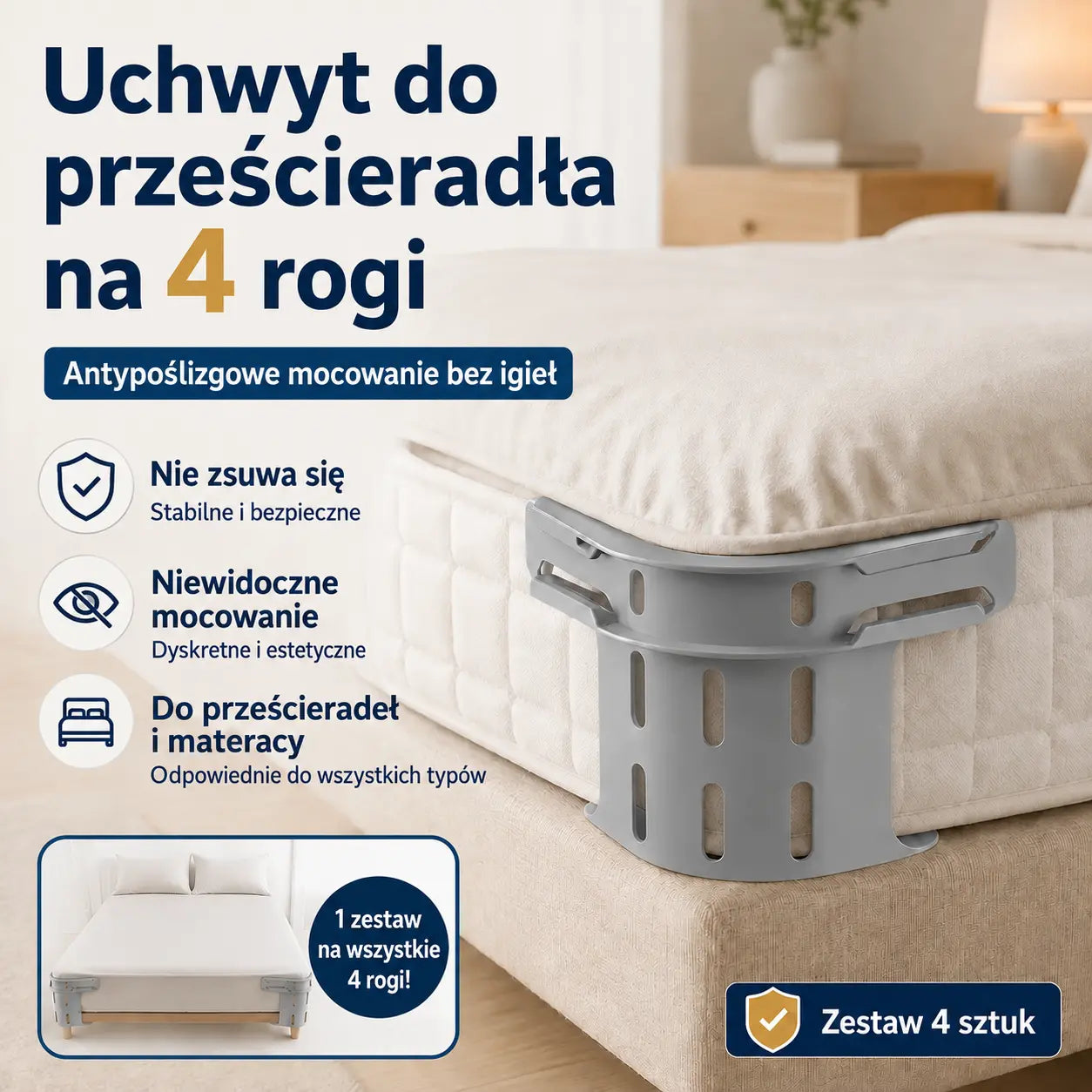 🔥 Kup 2, dostajesz 2 GRATIS 🛏️ 4 szt. za 109 zł!  Koniec ze zsuwającym się prześcieradłem
