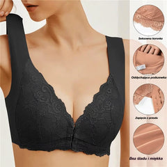 ✨【🔥Oferta ograniczona czasowo🔥】【3-częściowy zestaw】 Seksowny biustonosz damski w dużych rozmiarach bez stalowej ramki z zapięciem z przodu, model podkreślający linię pleców