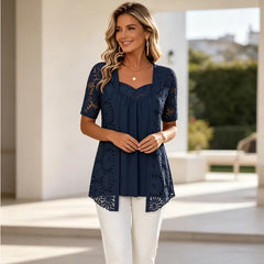 👚 Eleganckie bluzki 2 w 1 z koronką i siateczką – model wyszczuplający brzuch, 5 kolorów, rozmiary S-4XL! 🌸✨