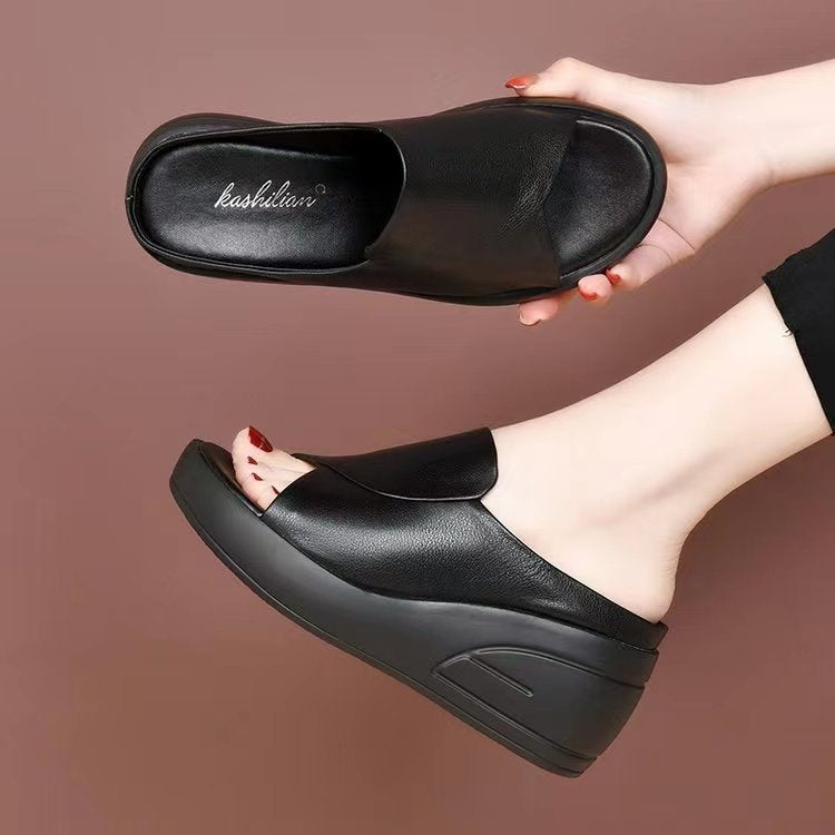 🔥【😍30% zniżki!】[obcas 5,5 cm] Klapki na koturnie z miękką podeszwą 【35-42】
