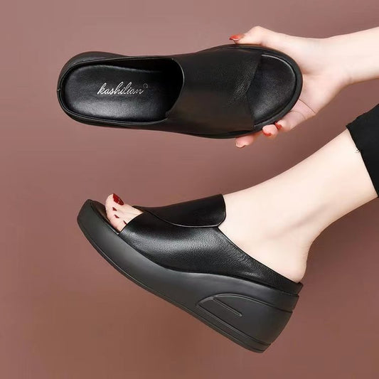 🔥【😍30% zniżki!】[obcas 5,5 cm] Klapki na koturnie z miękką podeszwą 【35-42】