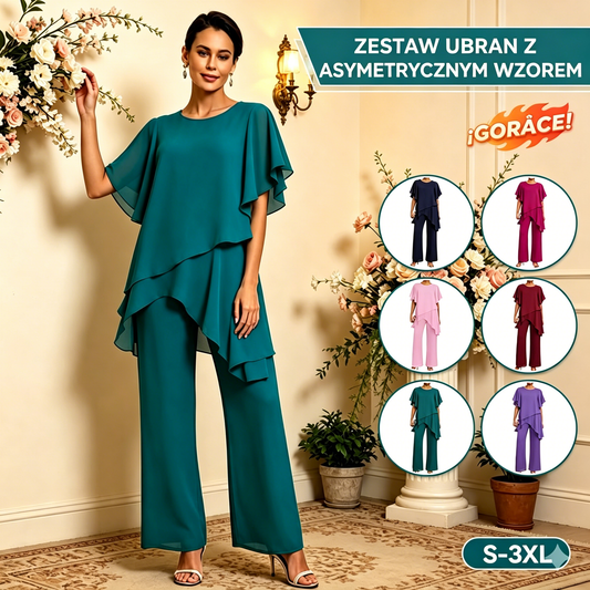 🎁Nowość, 50% zniżki💥【Bluzka + Spodnie】【40-100KG】Nowy elegancki gładki garnitur z szyfonu w szerokiej linii