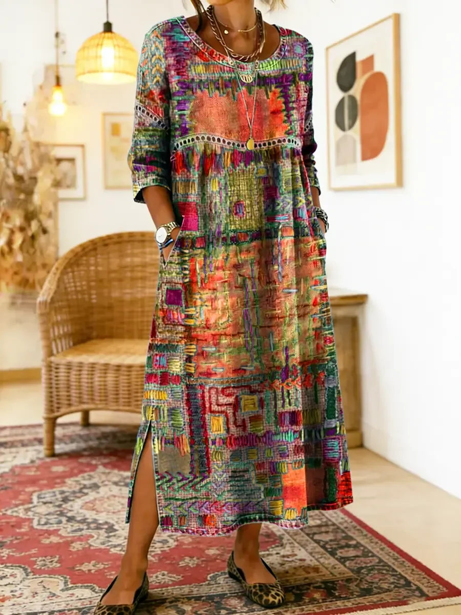 ✨ Ostatni dzień zniżki 50%!【S-5XL】Letnia sukienka w stylu retro z okrągłym dekoltem i nadrukiem – lekka, przewiewna, wyszczuplająca i łatwa w stylizacji.