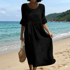 👗☀️【S-3XL】2026 Damska sukienka z bawełny i lnu z bufiastymi rękawami, oddychająca, miękka i wygodna