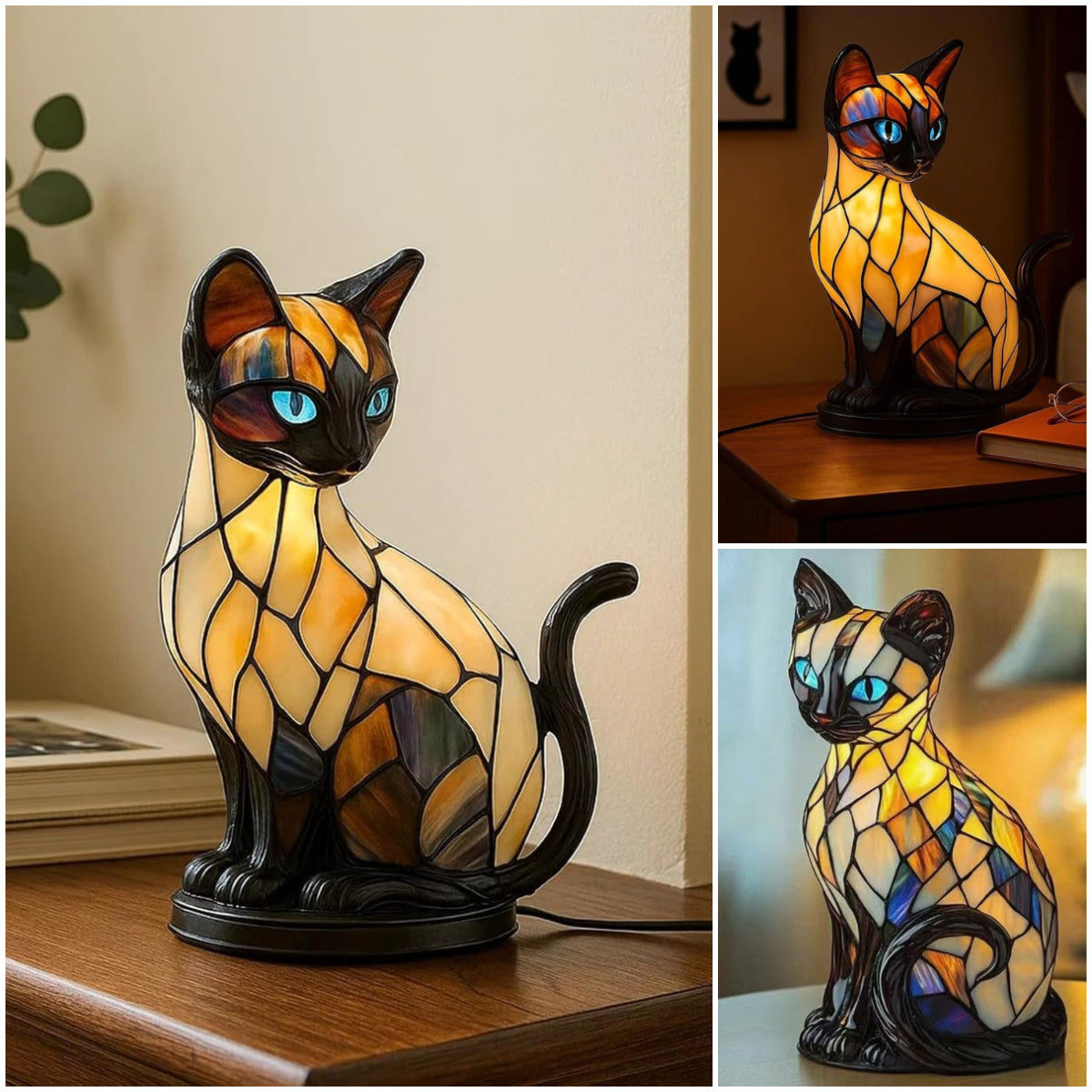 ✨Lampa stołowa w kształcie kota, retro lampka nocna wykonana z kolorowej żywicy, z motywem kota