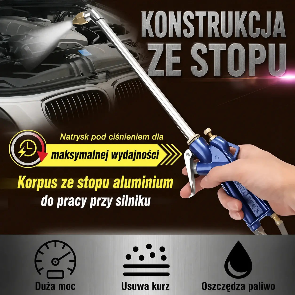 💨 Pistolet czyszczący 2w1 🚗💦 Usuń kurz i brud w kilka sekund! Silny strumień powietrza i wody