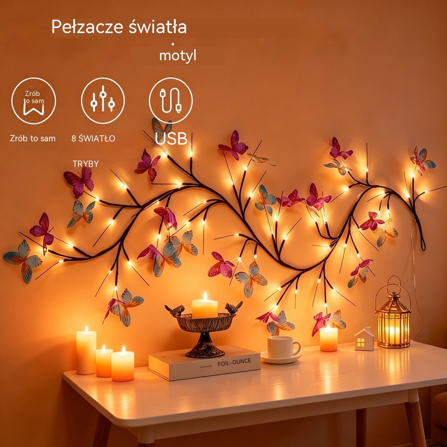 ✨ Elastyczne lampki LED w formie girlandy z motylami – udekoruj swój dom magiczną i ciepłą atmosferą 🦋💡