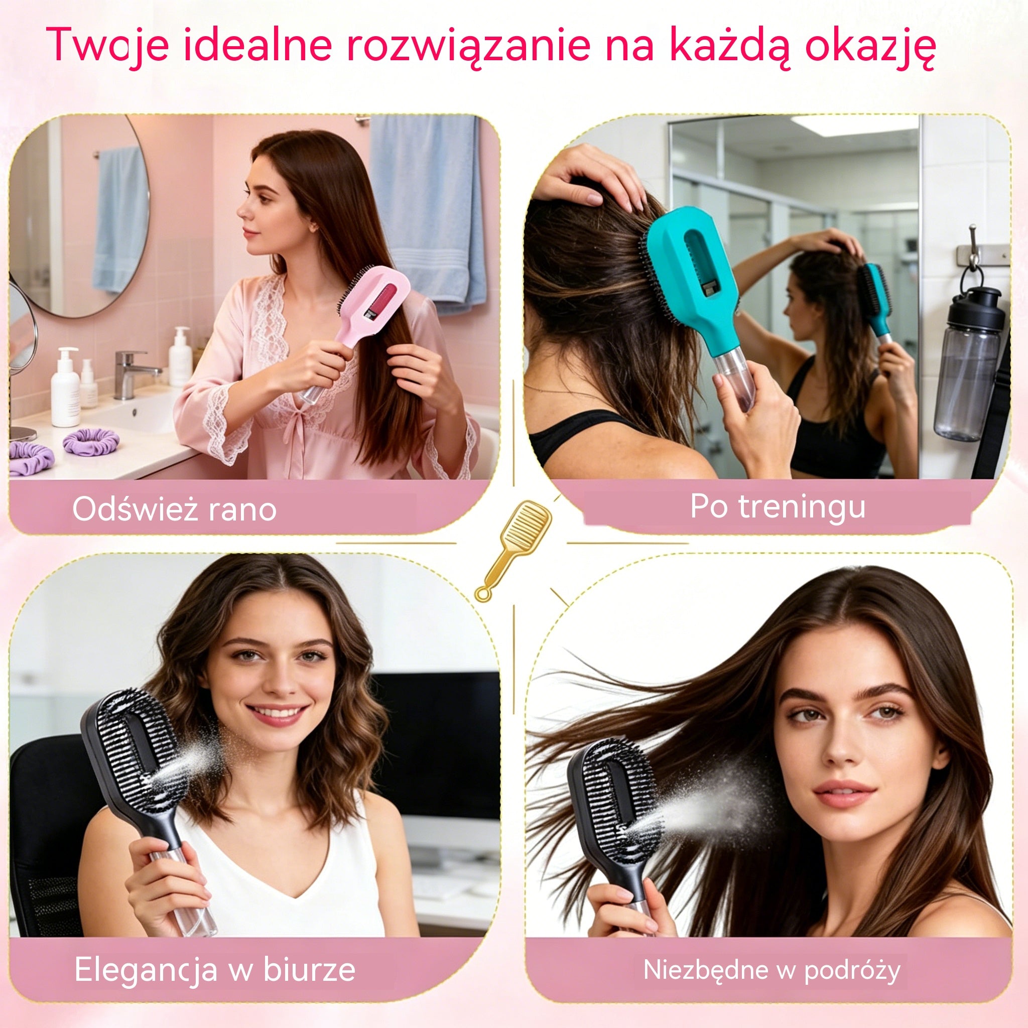 💖💨Grzebień z funkcją spryskiwania jednym przyciskiem, który skutecznie zapobiega plątaniu się włosów.