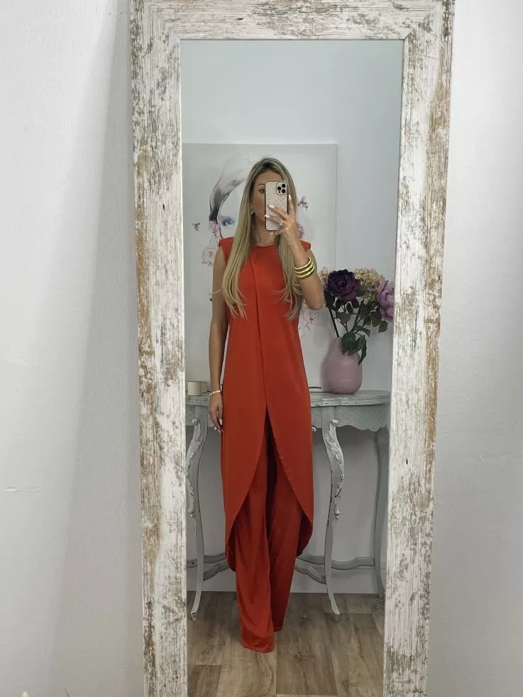 【🔥Oferta ograniczona czasowo🔥】✨【Top + spodnie】2025 Letni damski nowy, swobodny, bez rękawów, bez rękawów, luźny, okrągły dekolt, nowy garnitur na szyję