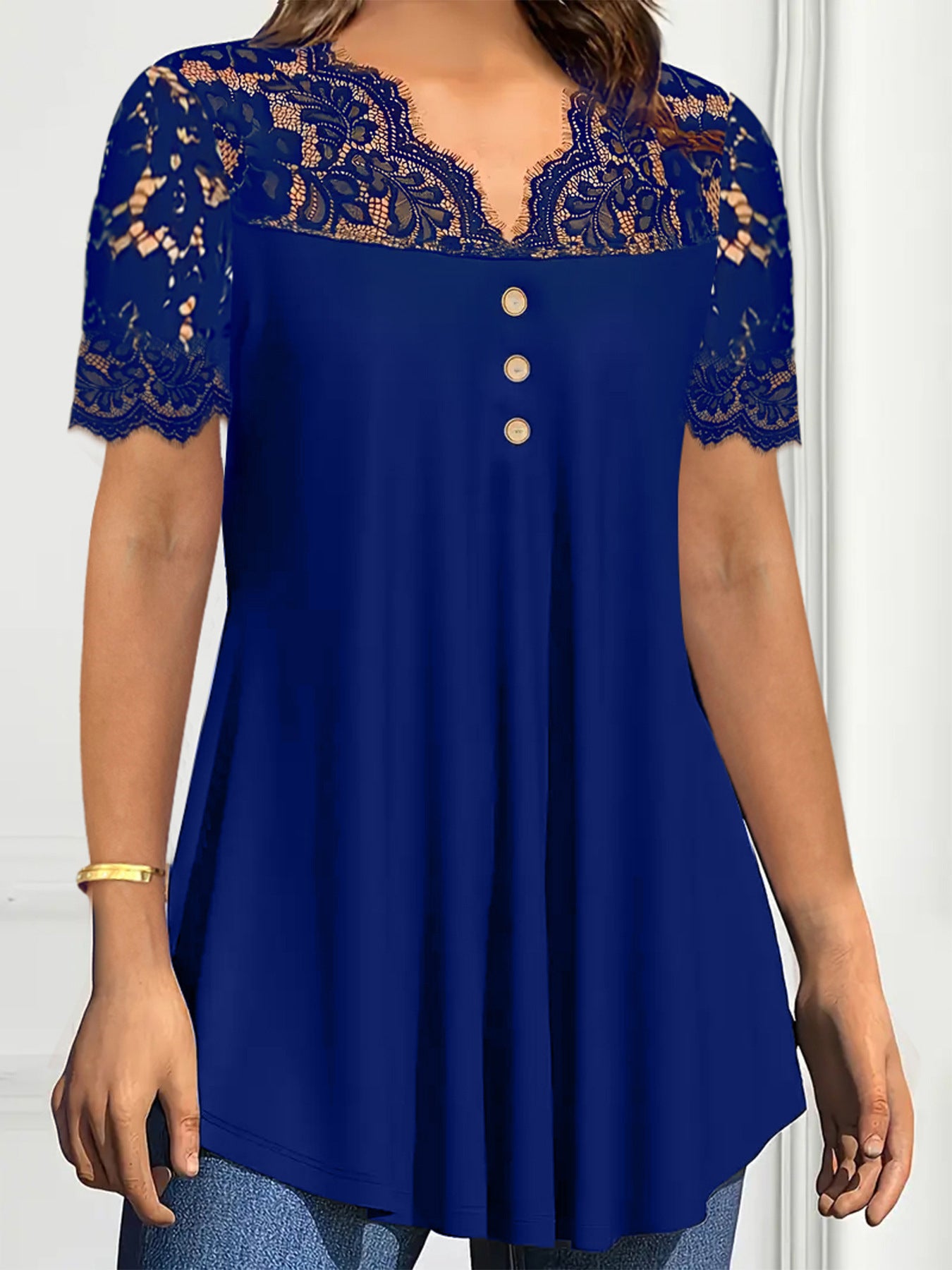 🔥【S-2XL】💖🎁Nowy koronkowy top z dekoltem w serek i krótkimi rękawami na wiosnę/lato 2026
