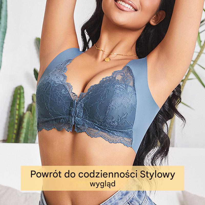 💖【Zestaw 5-częściowy】😍🩲Biustonosz z efektem uniesienia i piękną koronką na plecach, duży rozmiar, z wycięciem push-up i zapięciem z przodu【40-100 kg】
