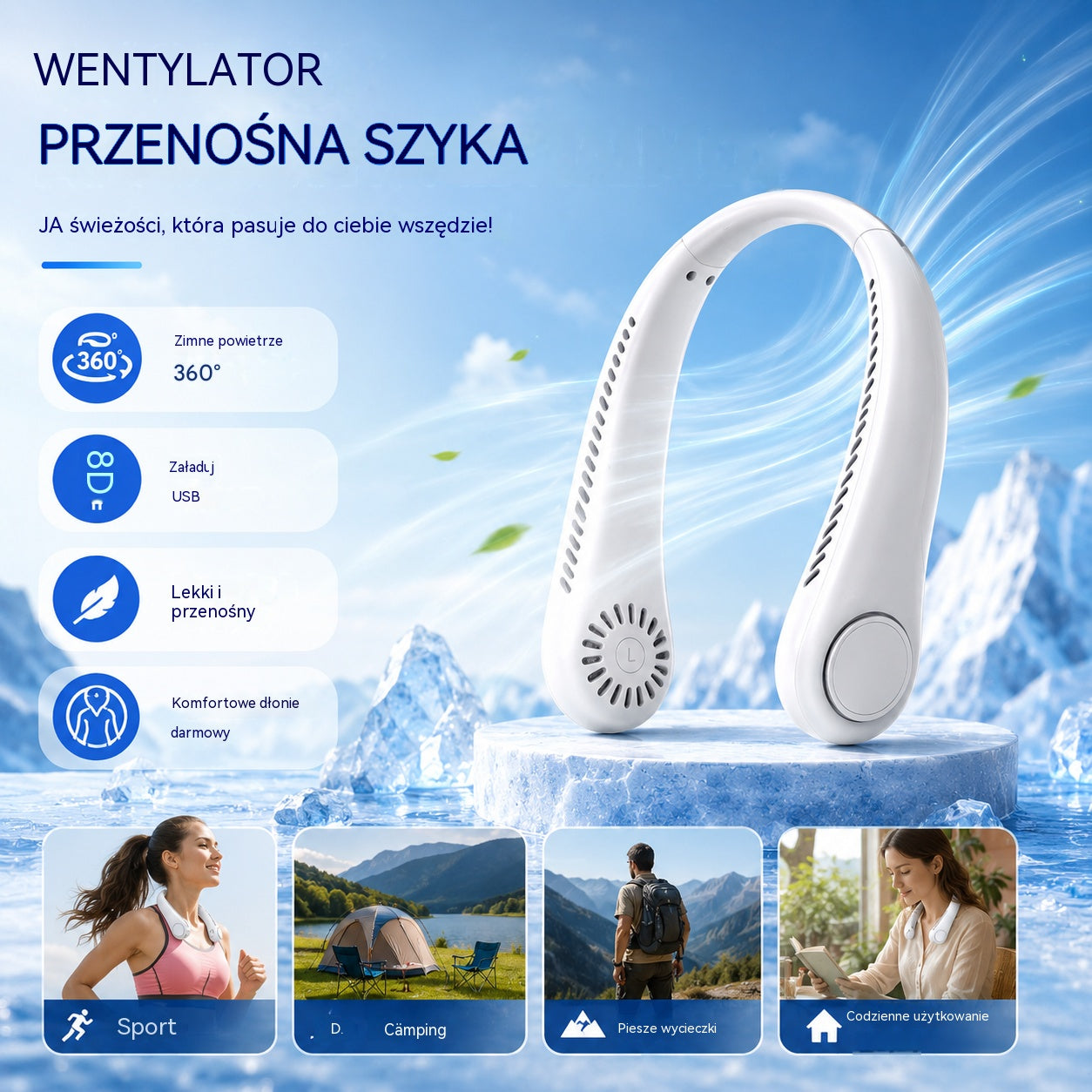 💨 Wentylator na szyję 360° – cichy, lekki i idealny na lato 🌞