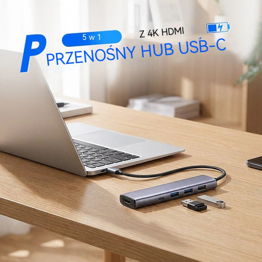 🔌✨ Przenośny hub USB-C 5-w-1, obsługuje wyjście HDMI 4K 🎥💻