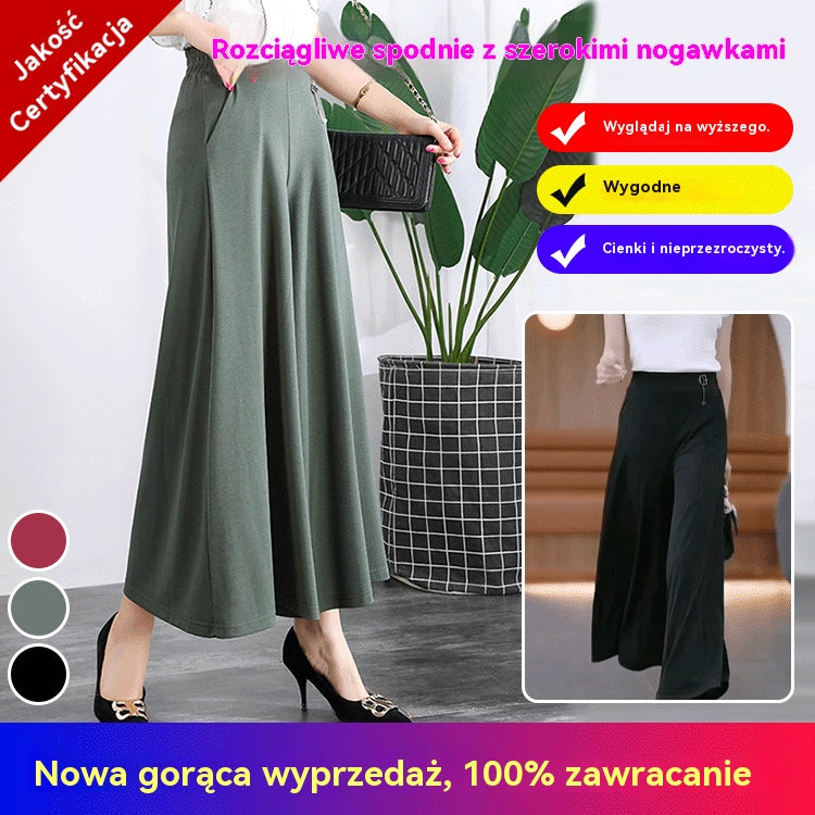 【M-5XL】 Nowe damskie letnie szerokie nogawki Ice Silk Cropped Pants，Moda  na co dzień