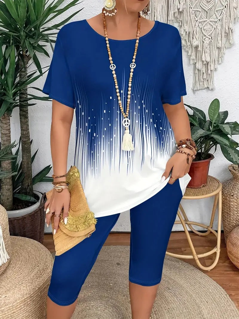 🌞 Letni komplet damski z modnym nadrukiem – styl i wygoda na lato 👕👖✨