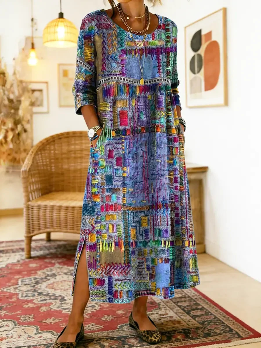 ✨ Ostatni dzień zniżki 50%!【S-5XL】Letnia sukienka w stylu retro z okrągłym dekoltem i nadrukiem – lekka, przewiewna, wyszczuplająca i łatwa w stylizacji.
