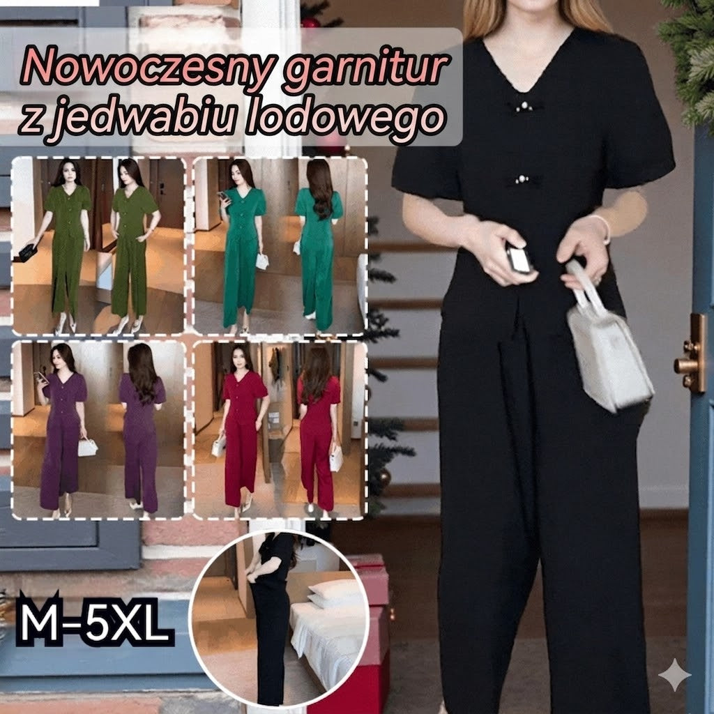🌸【M-5XL】🔥【Koszulka + Szerokie spodnie】Modny komplet z jedwabiu lodowego 2026