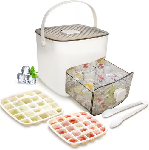 💥🥤🧊 Promocja -50%! Lodówka do przechowywania lodu: wytwarza 48 kostek lodu naraz, szczelna, nieprzeciekająca pokrywa górna, konstrukcja do układania w stosy, oszczędza miejsce, w zestawie łopatka i szczypce do lodu 🏖️✅