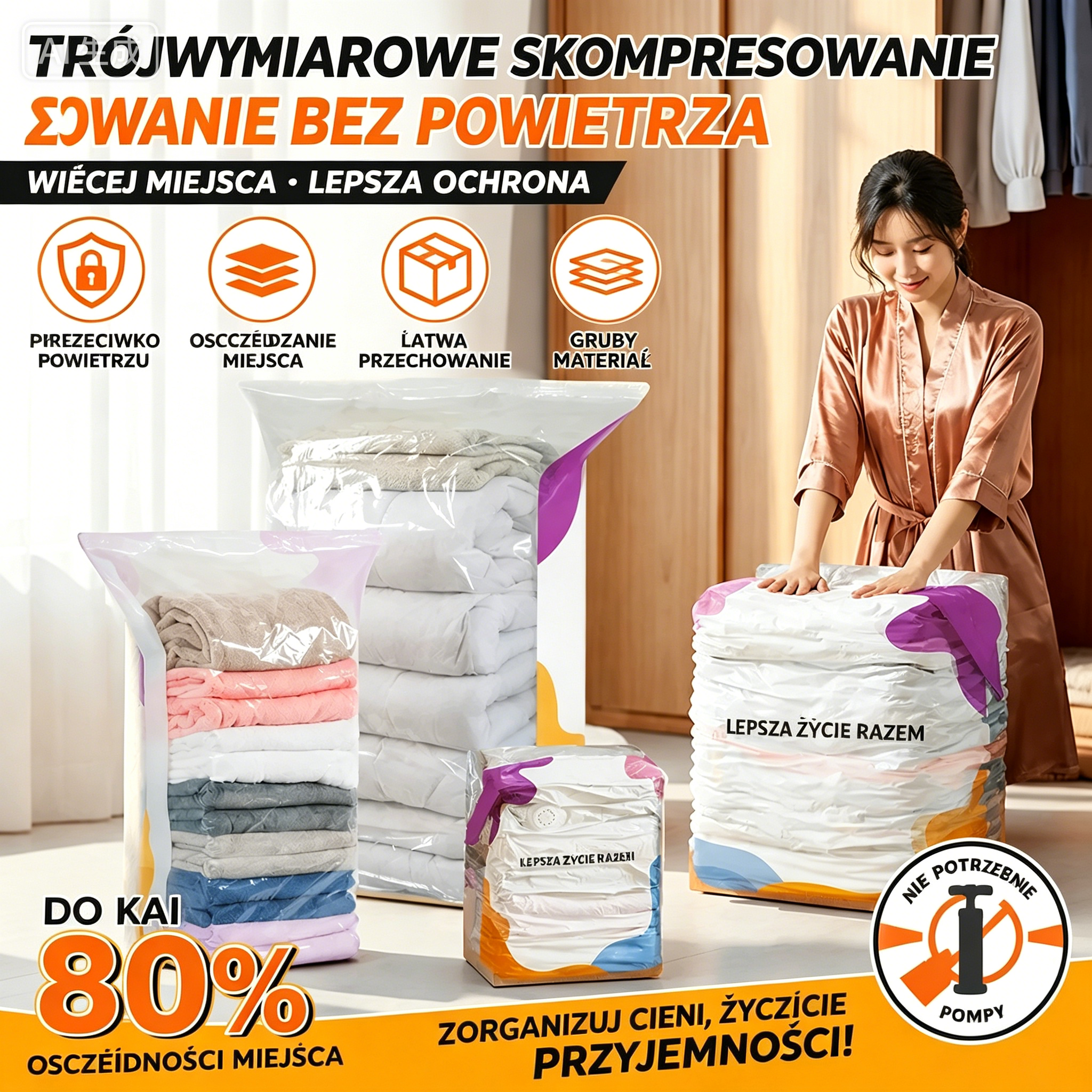 【Zestaw 4 sztuk】109 zł ⏳ Oferta ograniczona czasowo 🔥Worki próżniowe bez pompy, worki do przechowywania z ochroną przed kurzem