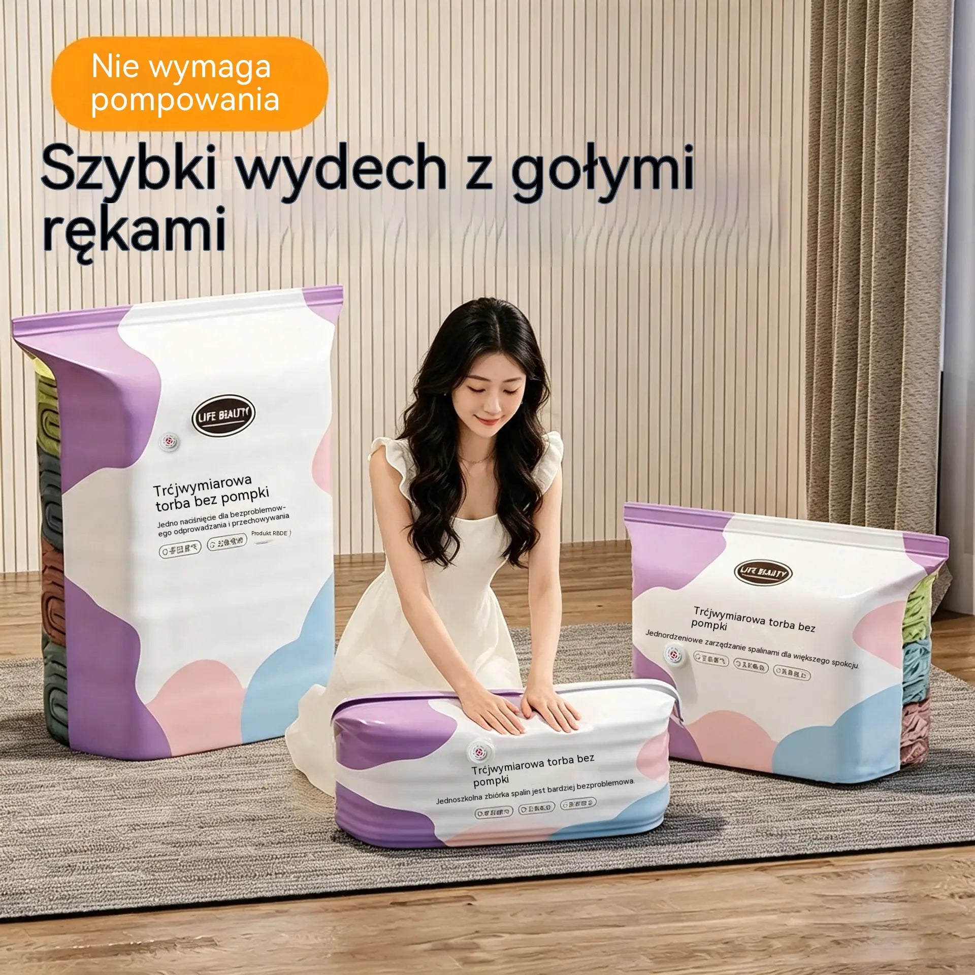 🧳 5 sztuk za jedyne 119 zł 💨 Duże, elastyczne worki próżniowe do przechowywania: Nie wymagają pompki, są szczelne, idealne do oszczędzania miejsca w walizce i w domu ✈️