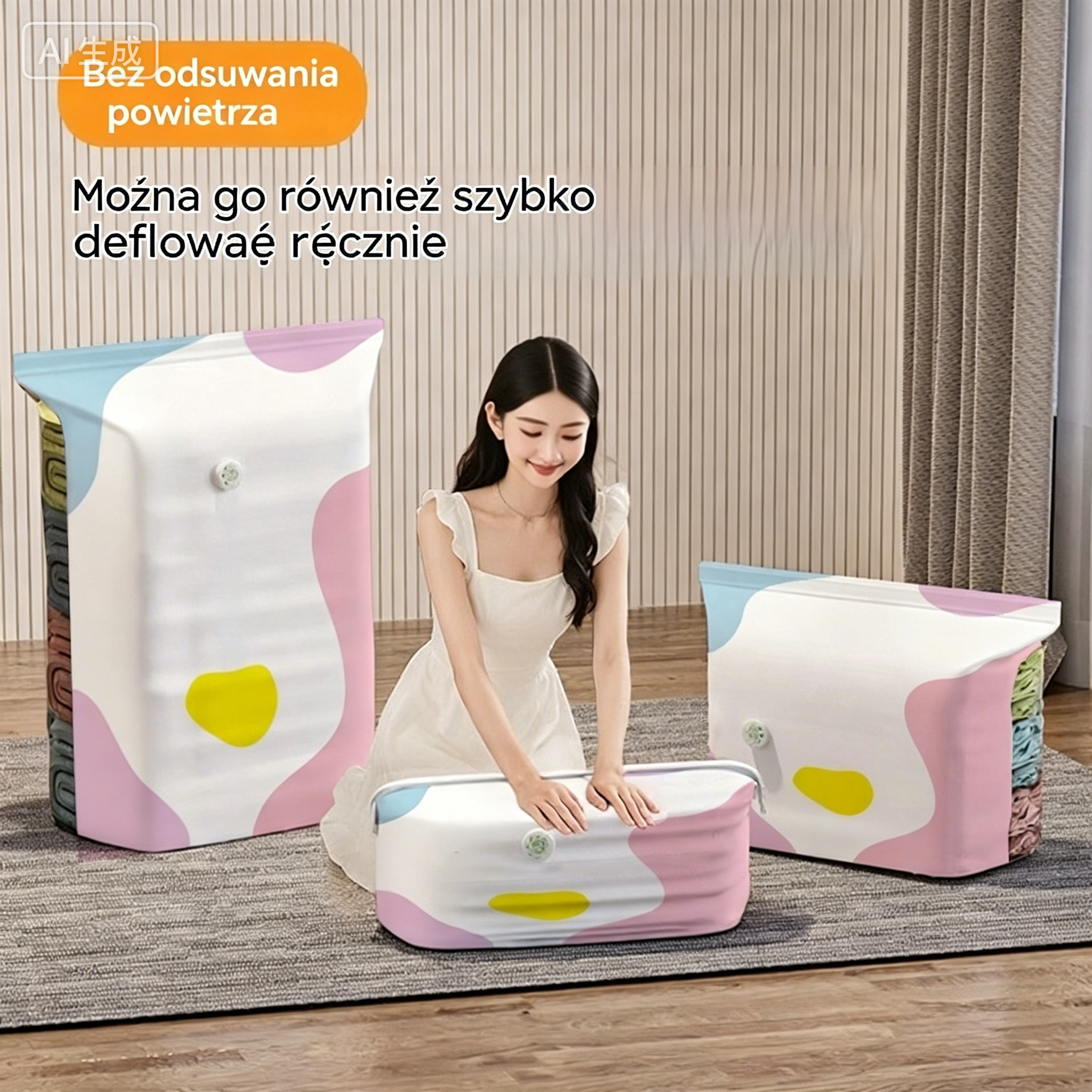 🧳【Zestaw 5 sztuk】💨 Duża, kompresyjna torba próżniowa: nie wymaga pompki, jest szczelna i idealnie nadaje się do oszczędzania miejsca w walizkach i w domu ✈️