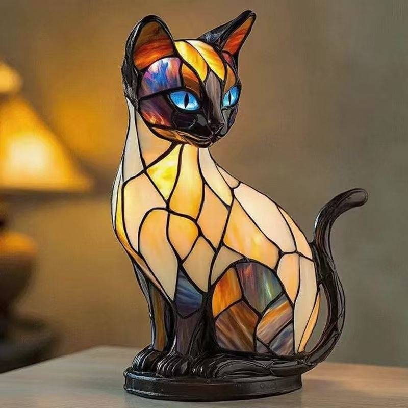 ✨Lampa stołowa w kształcie kota, retro lampka nocna wykonana z kolorowej żywicy, z motywem kota