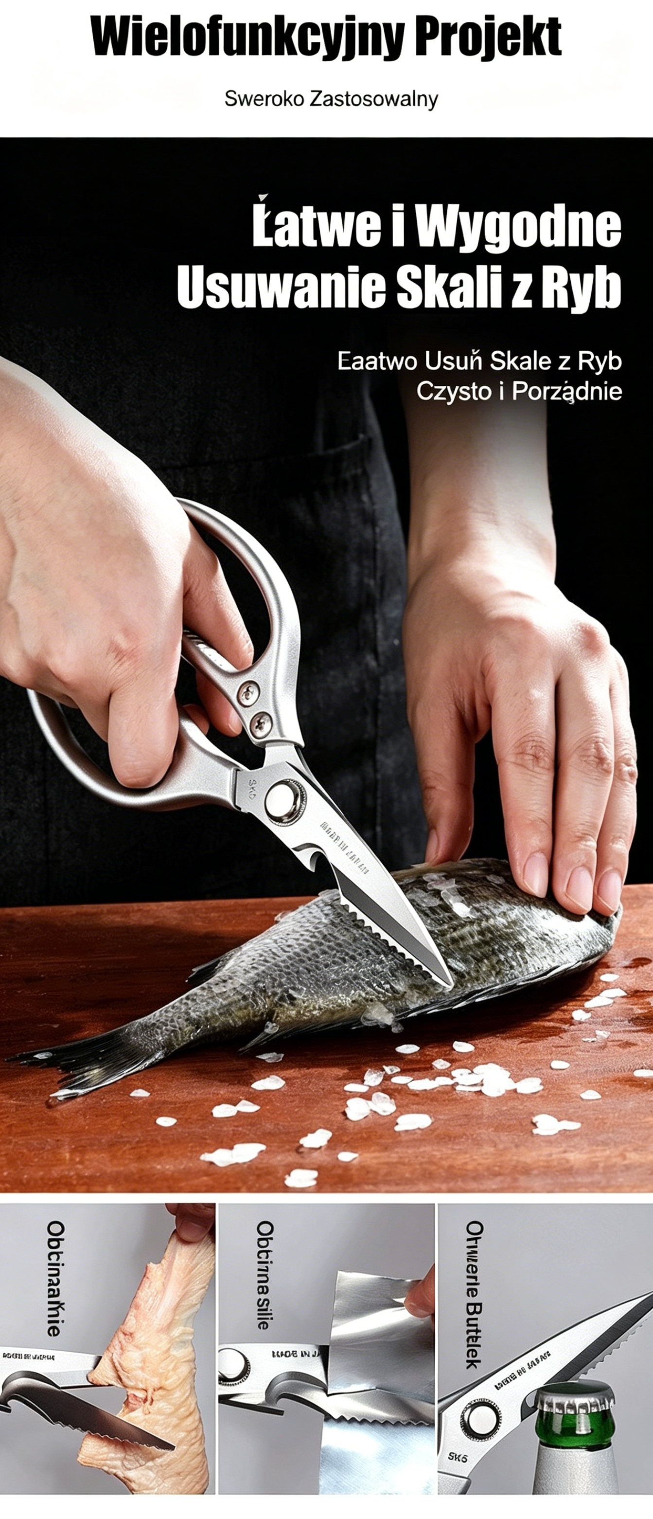 ✂️🐔【Kup 1, a 1 dostaniesz gratis!】Wielofunkcyjne nożyczki kuchenne ze stali nierdzewnej – z twardym ostrzem, idealne do krojenia kości kurczaka itp.! Można nimi również otwierać butelki i skrobać łuski ryb.