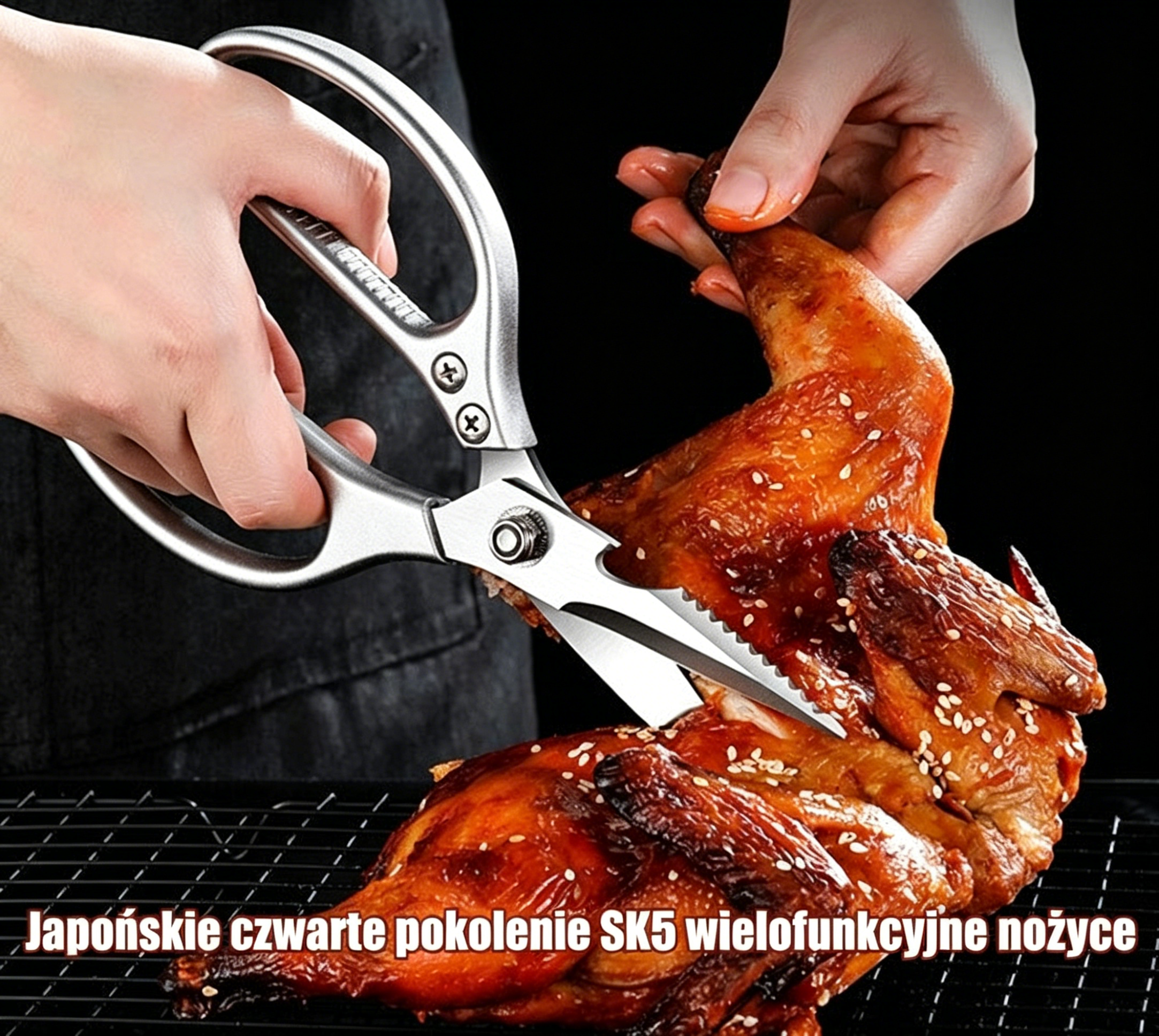 ✂️🐔【Kup 1, a 1 dostaniesz gratis!】Wielofunkcyjne nożyczki kuchenne ze stali nierdzewnej – z twardym ostrzem, idealne do krojenia kości kurczaka itp.! Można nimi również otwierać butelki i skrobać łuski ryb.