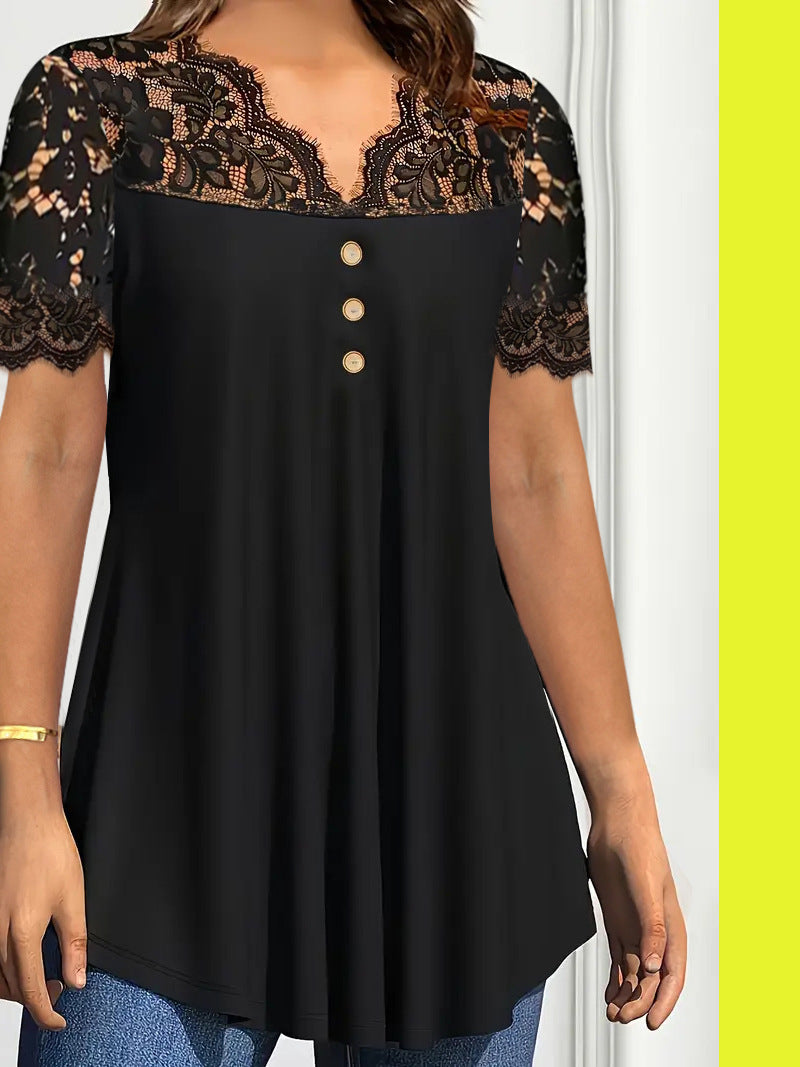 🔥【S-2XL】💖🎁Nowy koronkowy top z dekoltem w serek i krótkimi rękawami na wiosnę/lato 2026