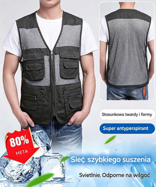 [XL–4XL] Męska kamizelka z wieloma kieszeniami 🔥 Z oddychającej siateczki, prosta i praktyczna, dostępna w dużych rozmiarach