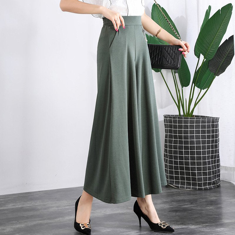 【M-5XL】 Nowe damskie letnie szerokie nogawki Ice Silk Cropped Pants，Moda  na co dzień