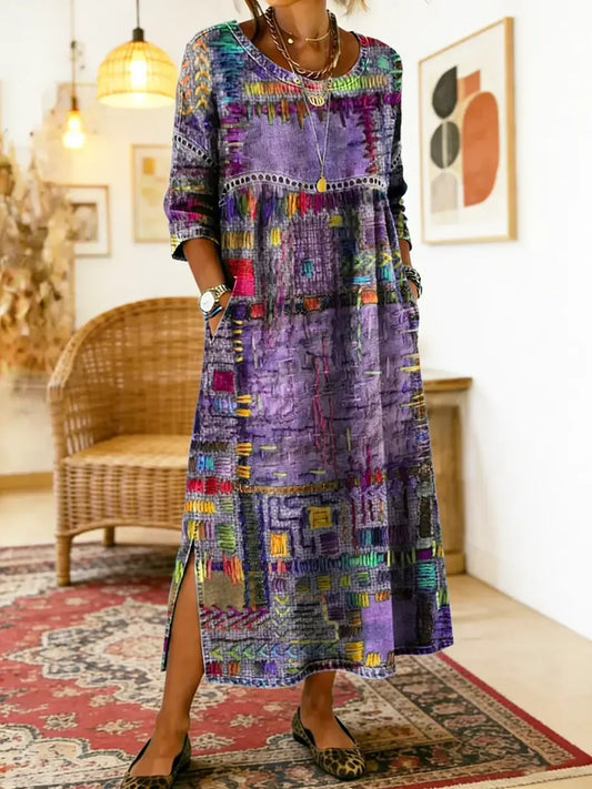 ✨ Ostatni dzień zniżki 50%!【S-5XL】Letnia sukienka w stylu retro z okrągłym dekoltem i nadrukiem – lekka, przewiewna, wyszczuplająca i łatwa w stylizacji.