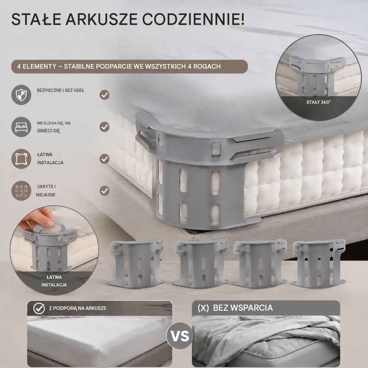 🔥 Kup 2, dostajesz 2 GRATIS 🛏️ 4 szt. za 109 zł!  Koniec ze zsuwającym się prześcieradłem