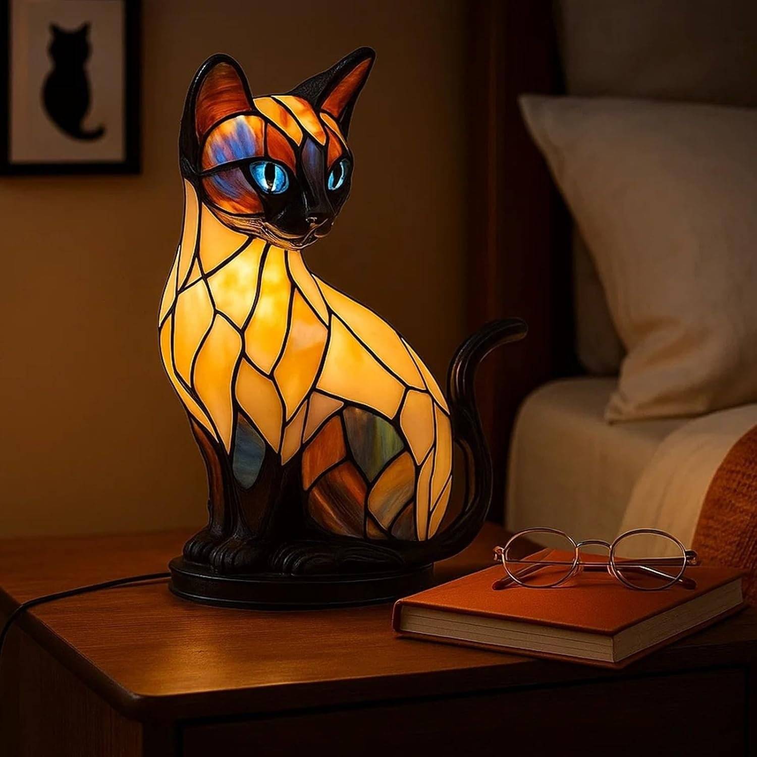 ✨Lampa stołowa w kształcie kota, retro lampka nocna wykonana z kolorowej żywicy, z motywem kota