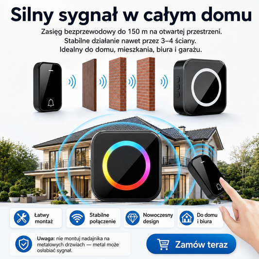 🔔🏠 Inteligentny bezprzewodowy dzwonek do drzwi 2 w 1 – bezprzewodowy, wodoodporny i łatwy w montażu