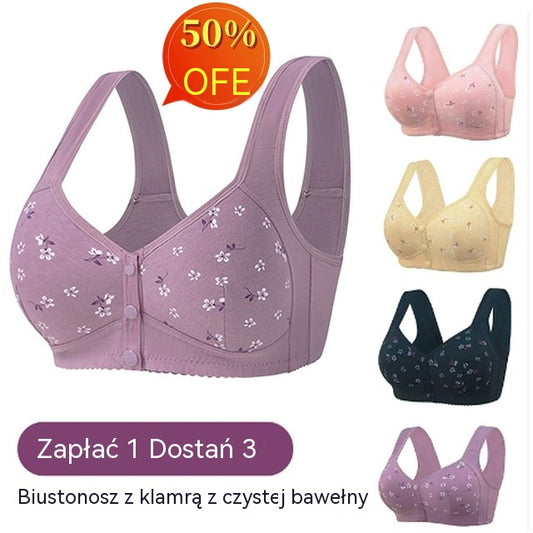✨【3 sztuk - 36 zł / sztuka】💞[40–105 kg] Damski biustonosz bez fiszbin z zapięciem z przodu🎉100% bawełna, oddychający