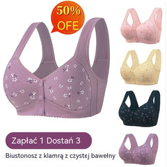 ✨【3 sztuk - 36 zł / sztuka】💞[40–105 kg] Damski biustonosz bez fiszbin z zapięciem z przodu🎉100% bawełna, oddychający